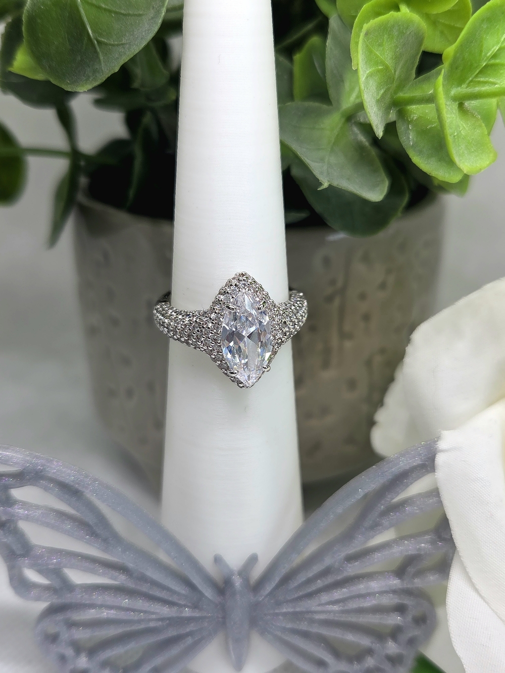BP Elegant Marquise CZ Pavé Ring On Rhodium Plating